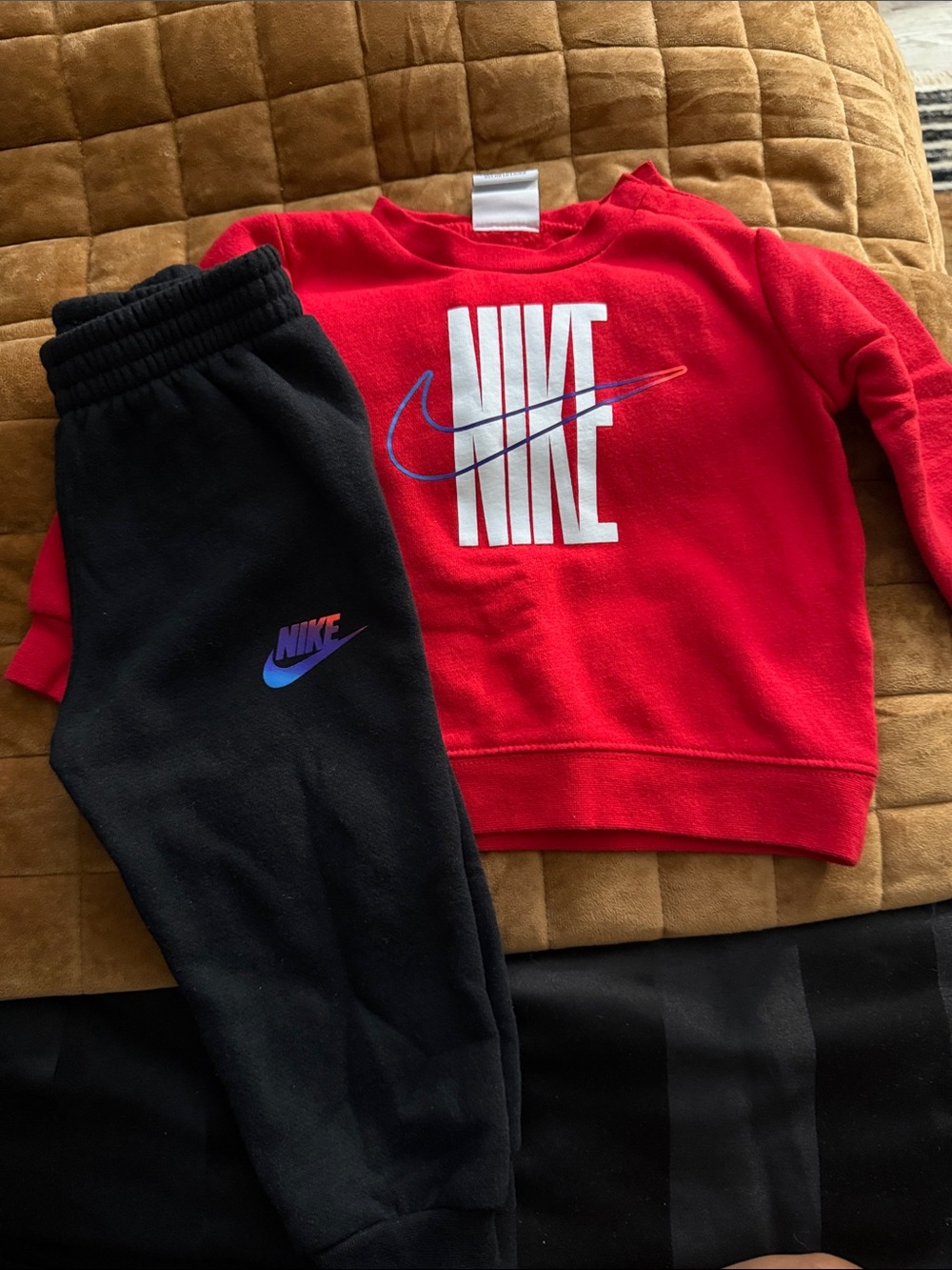 Nike Red Crewneck Sweatshirt and Black Joggers Set for Kids